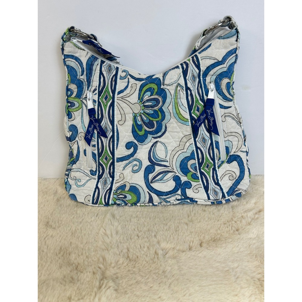 Vera Bradley Quilted Cotton Shoulder‎ Bag Blue Green Floral Paisley Hobo Purse